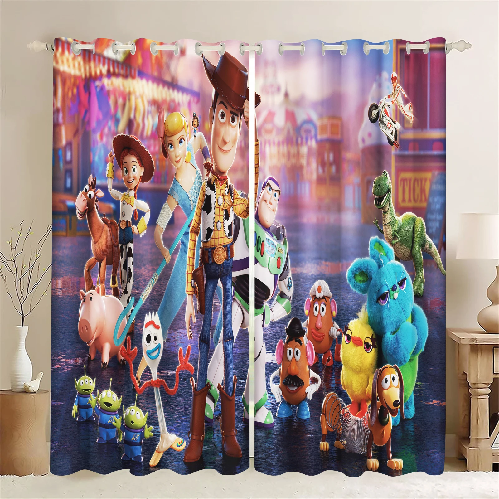 Toy Story Cartoon Anime 100% Polyester Printed  Curtains For Living Room Living Room Bedroom Blackout Curtains Home Kitchen