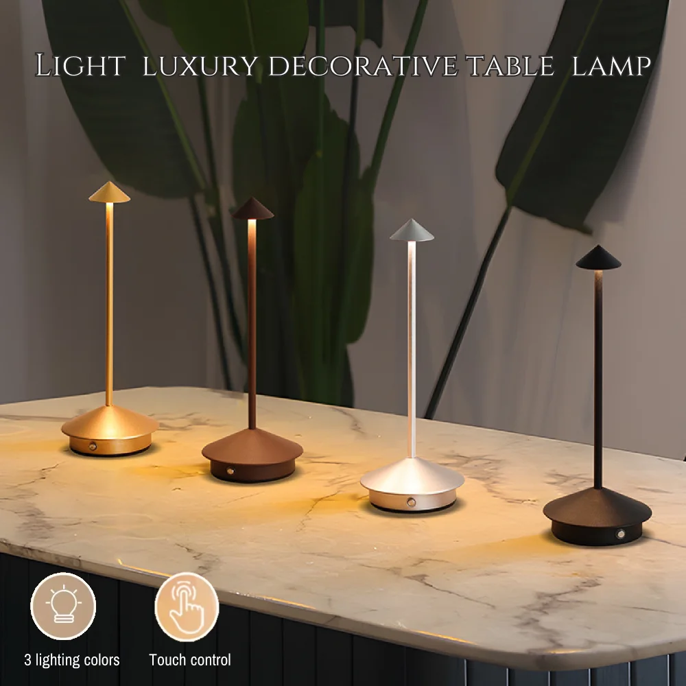 Creative LED Pointed Desk Lamp Charging Touch 3 Color Stepless Dimming Night Light Hotel Bar Restaurant Table Decoration Light