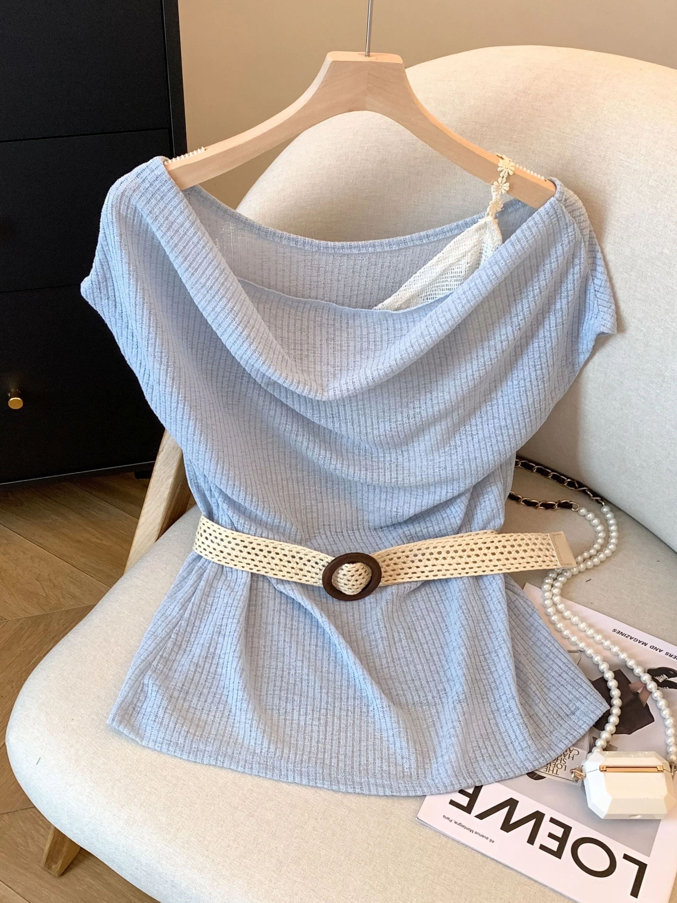 

Emily Clud Recommended～oulder Baring ort Sve T irt ter Ne Fake Two Piece Top for plus Size Women Summer Wear