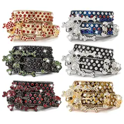 Western Leather Belt Crystal BlingBling Punk Belt Skull Pile Water Diamond Fashion Belt for Cowboy