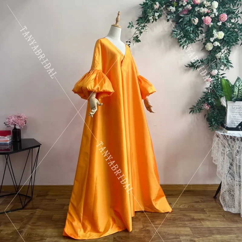 3/4 Long Sleeves Puffy Taffeta Evening Dress Cape V Neck Clock 2M Long Jackets Cover Up Wedding Robe