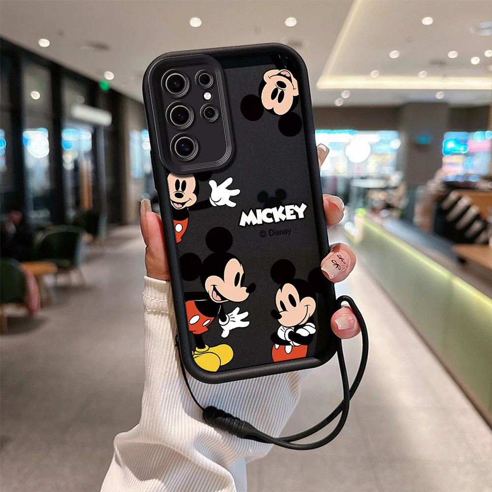 Caixa do telefone de Disney Mickey e Minnie Mouse, tampa bonito com correia da mão, ajuste para OPPO A17, A38, A53, A54, A55, A58, A72, A74, A76, A78, A94, a98, 4G, 5G