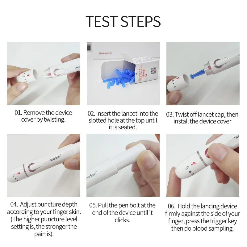 Agulhas de lanceta sinocare, 50/150/300/500 peças, para testes de glicose no sangue, agulhas médicas de coleta de sangue para testes de diabetes