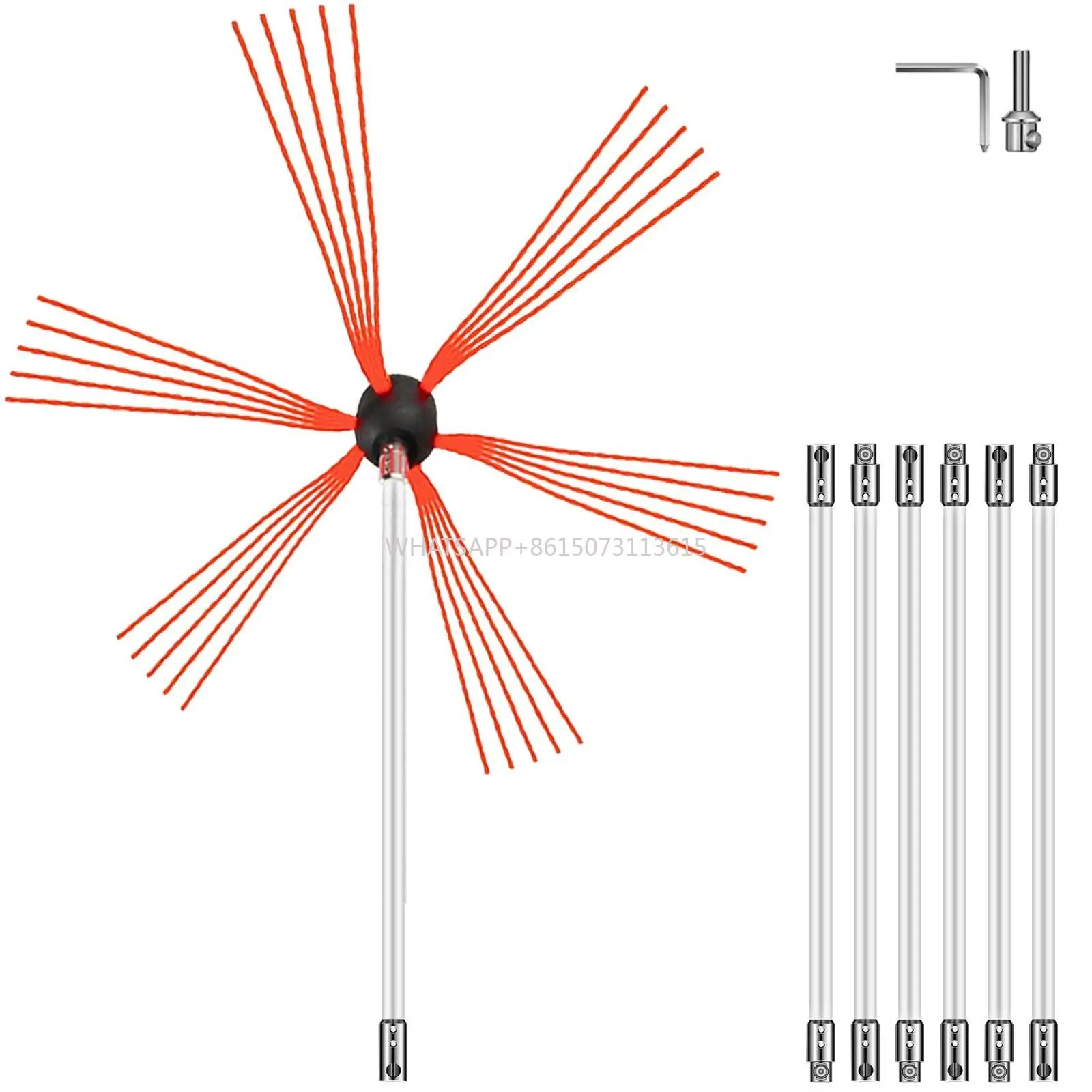Kit de barrido de chimenea de 23 pies, 7 varillas flexibles de nailon, kits de herramientas de limpieza impulsado por taladro rotativo, piezas de chimenea de purga de chimenea