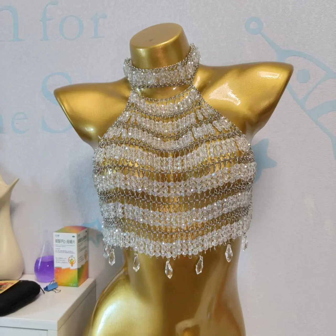 Sexy Multi-Layer Bead Bra Chain Shiny Nightclub Hanging Neck Top Small Vest Body Chain Nightclub Spicy Girl Bead Top