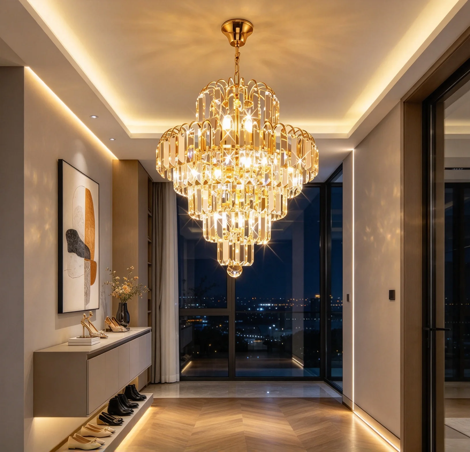 Modern LED Crystal Adjustable Chain Small Chandelier Suitable for Bedroom, Study, Corridor, Waterfall Decorative Chandelier