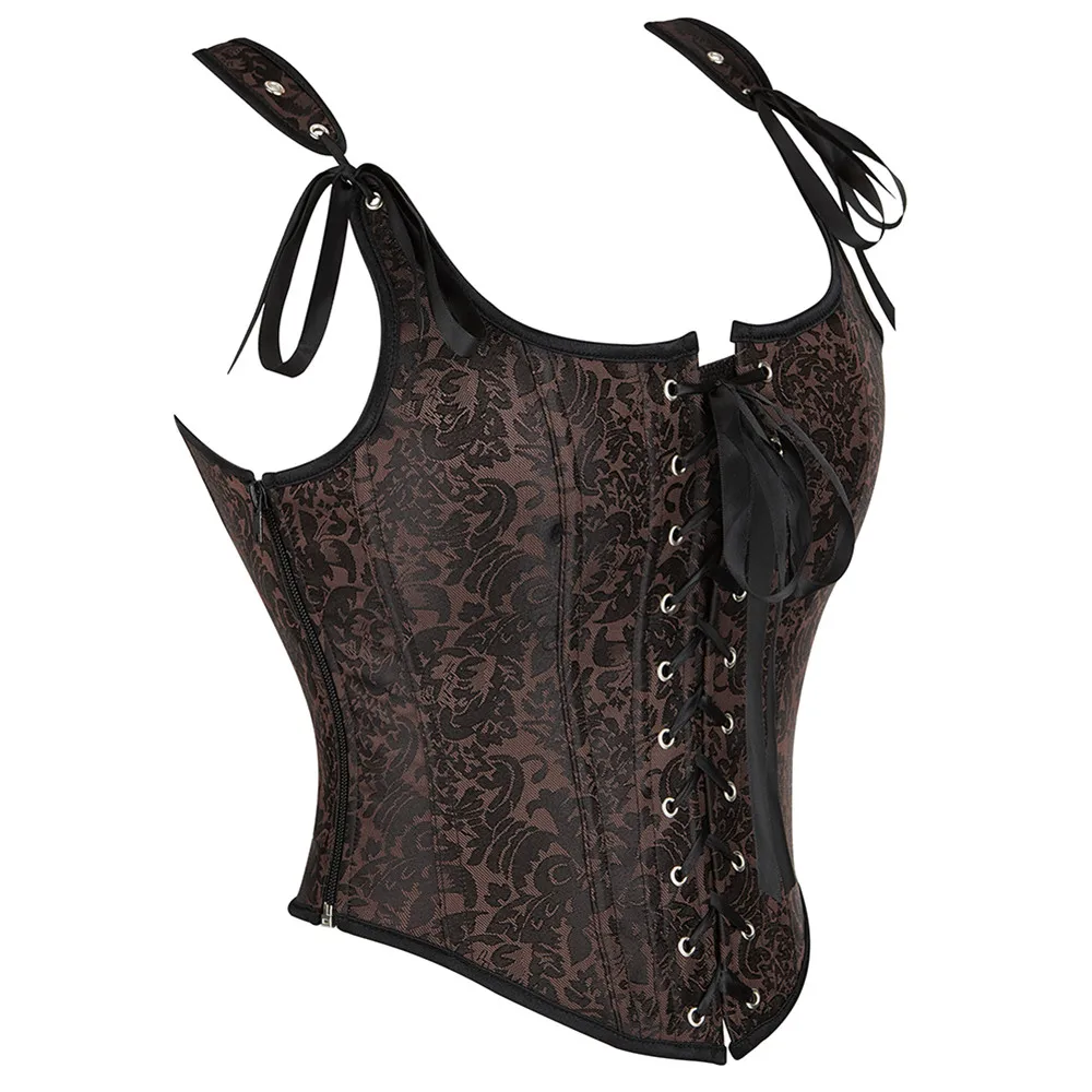 Women Sexy Corsets Bustiers with Shoulder Straps Medieval Gothic Corset Tops Flower Print Vintage Corselet Overbust Plus Size