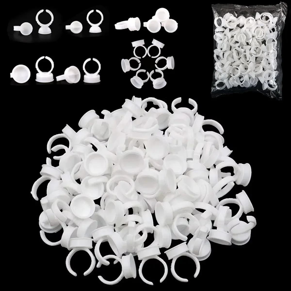 NARKASY 100PCS Glue Rings For Eyelash Extension Nail Art Glue Holders Eyelash Pallet Cups For Tattoo Pigment Makeup Tools
