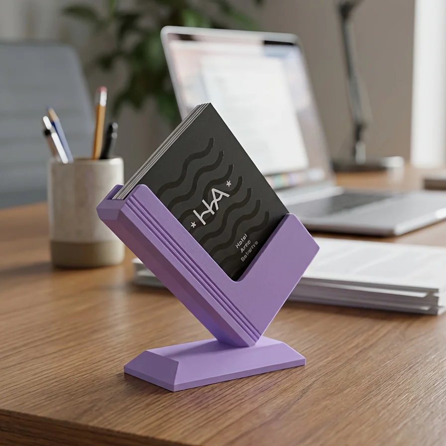 Modern 3D Printed Business Card Stand, Convenient Desktop Card Organizer for Office and Home Desk Organization