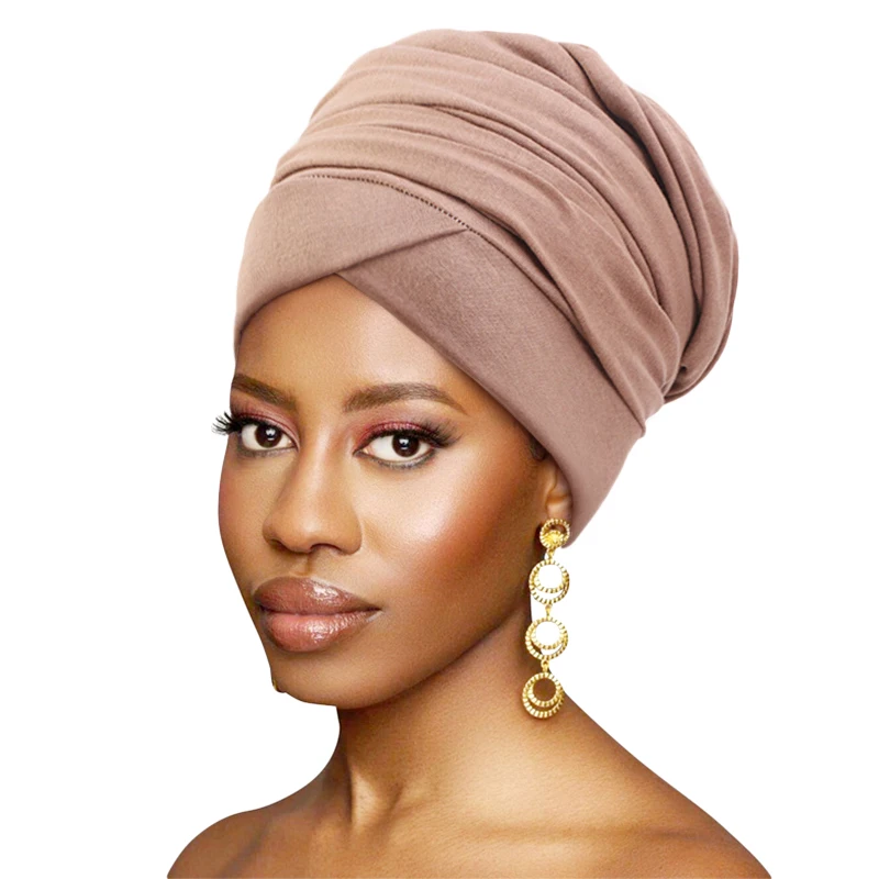 Muslimischer Turban für Frauen, Kopfbedeckung, Afrikanisches Stirnband, Haarpflege, Einfarbiger Baumwoll-Turban, Langer Schleier, Hijab-Mütze