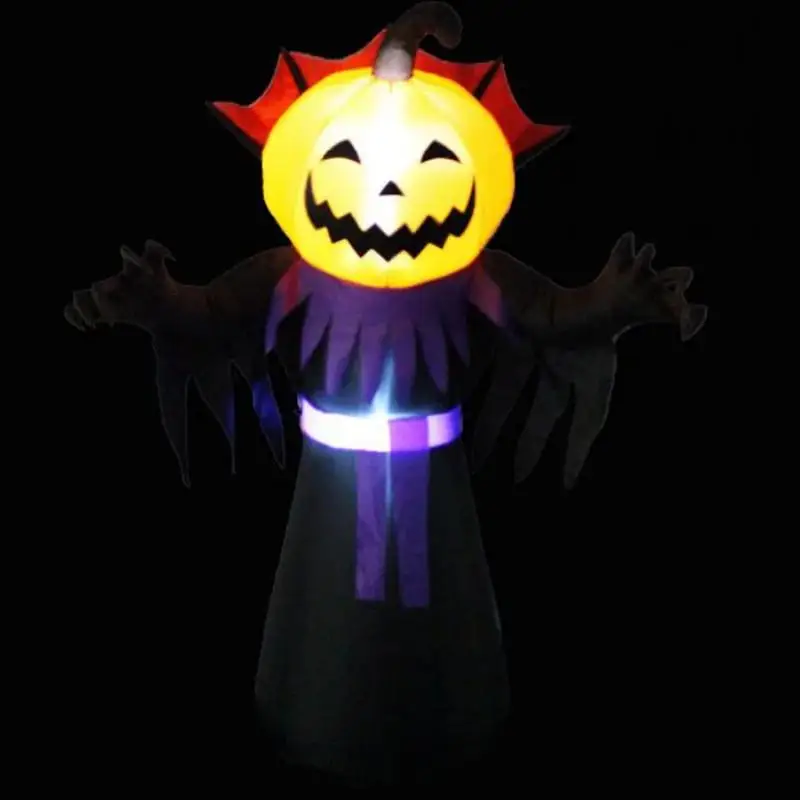 Lighted Giant Inflatable Monster With Pumpkin Head &Vampire Collar For Outdoor Lawn Party Event Halloween Decoration