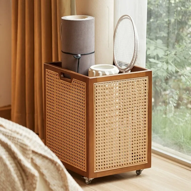 Woven Rattan Laundry Hamper Clothes Wheels Small Narrow Laundry Hamper Basket Mesh Cesto Para Ropa Sucia House Accessories