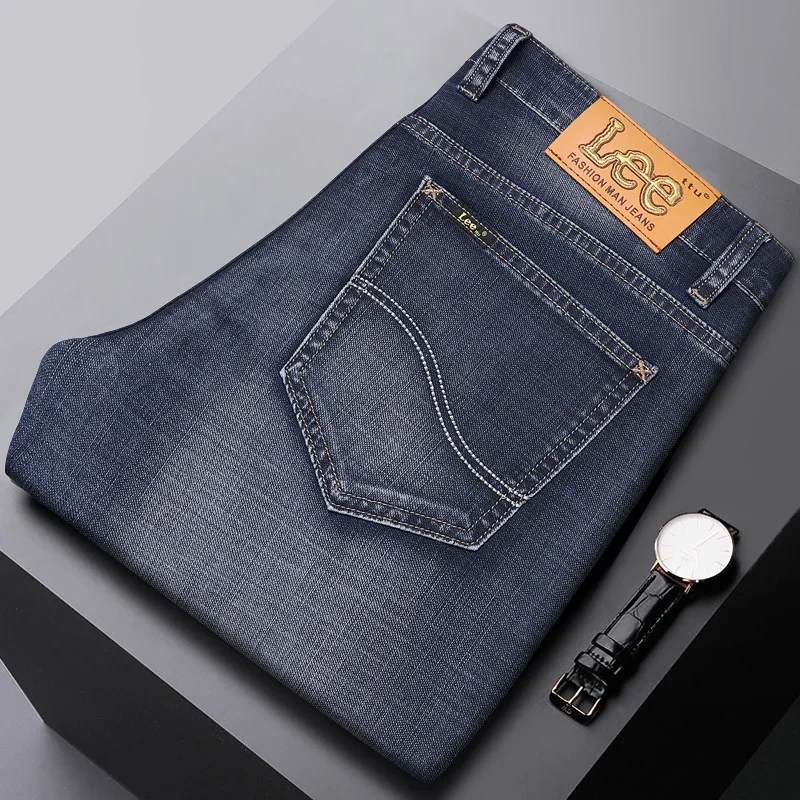 جينز رجالي فضفاض غير رسمي بسيط سروال طويل مرن للأعمال صيف 2025 ساق مستقيمة متعددة الاستخدامات مريح في منتصف الشباب للبالغين