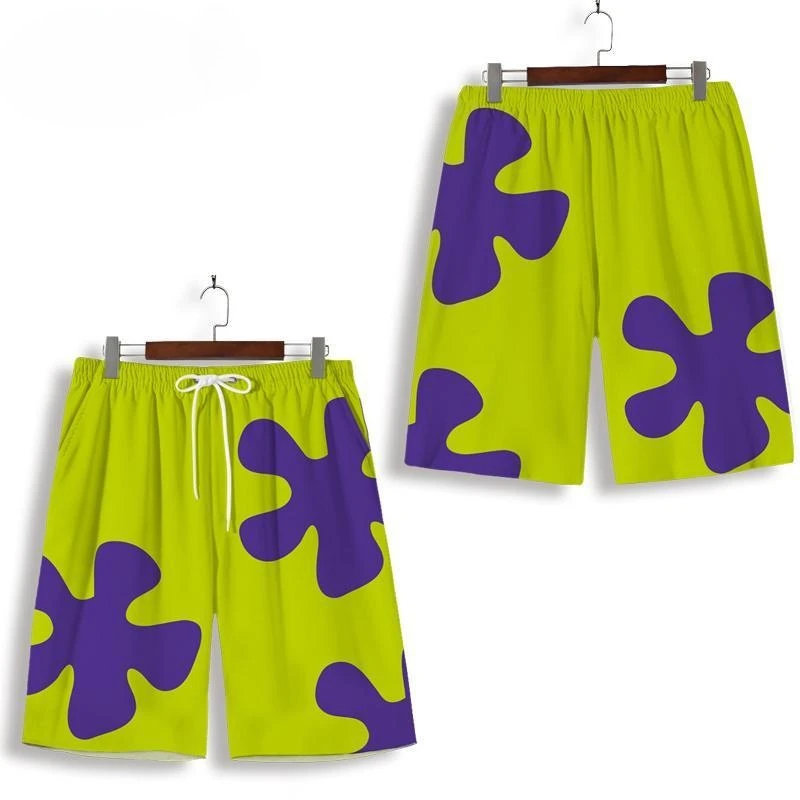SpongeBob Pai Big Star Animation 3D Printing Shorts for Children's Men Anime Oversize Pants for Water Beach Pants