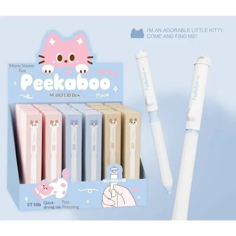 

3Pcs Cute Cat Push Button Pens 0.5mm Black Ink Quick Drying Fun Decompression Pens for Cat Lovers School Office Supplies