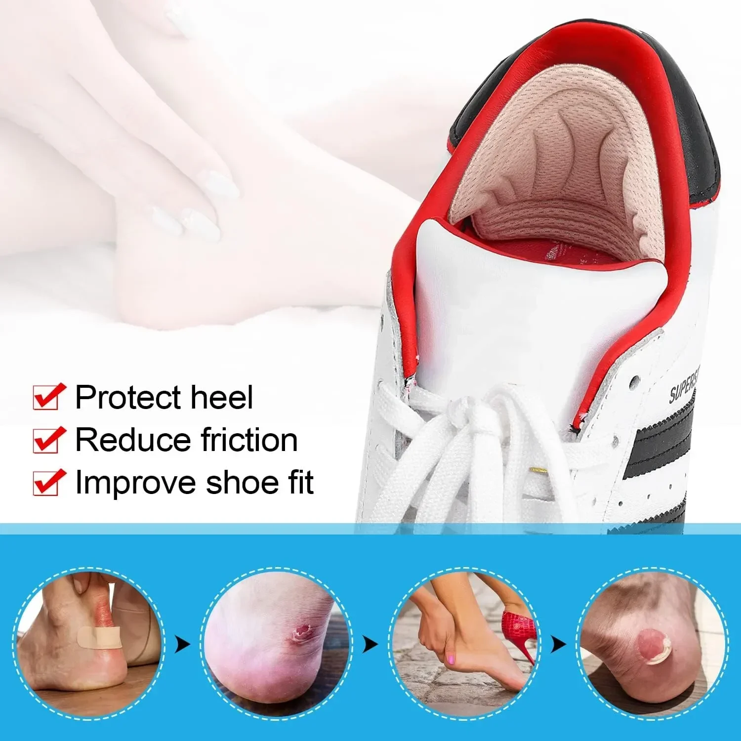 2/20pcs Insoles Patch Heel Pads for Sport Shoe Adjustable Size Feet Pad Pain Relief Cushion Insert Insole Heel Protector Sticker