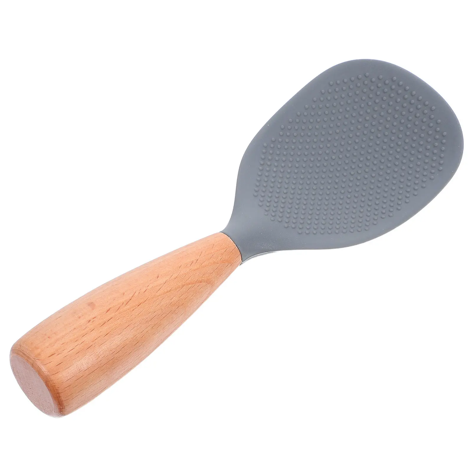 Silicone Rice Paddle Wooden Handle Heat Resistant Nonstick Rice Spoon Self Standing Cooker Friendly Kitchen Serving Scoop