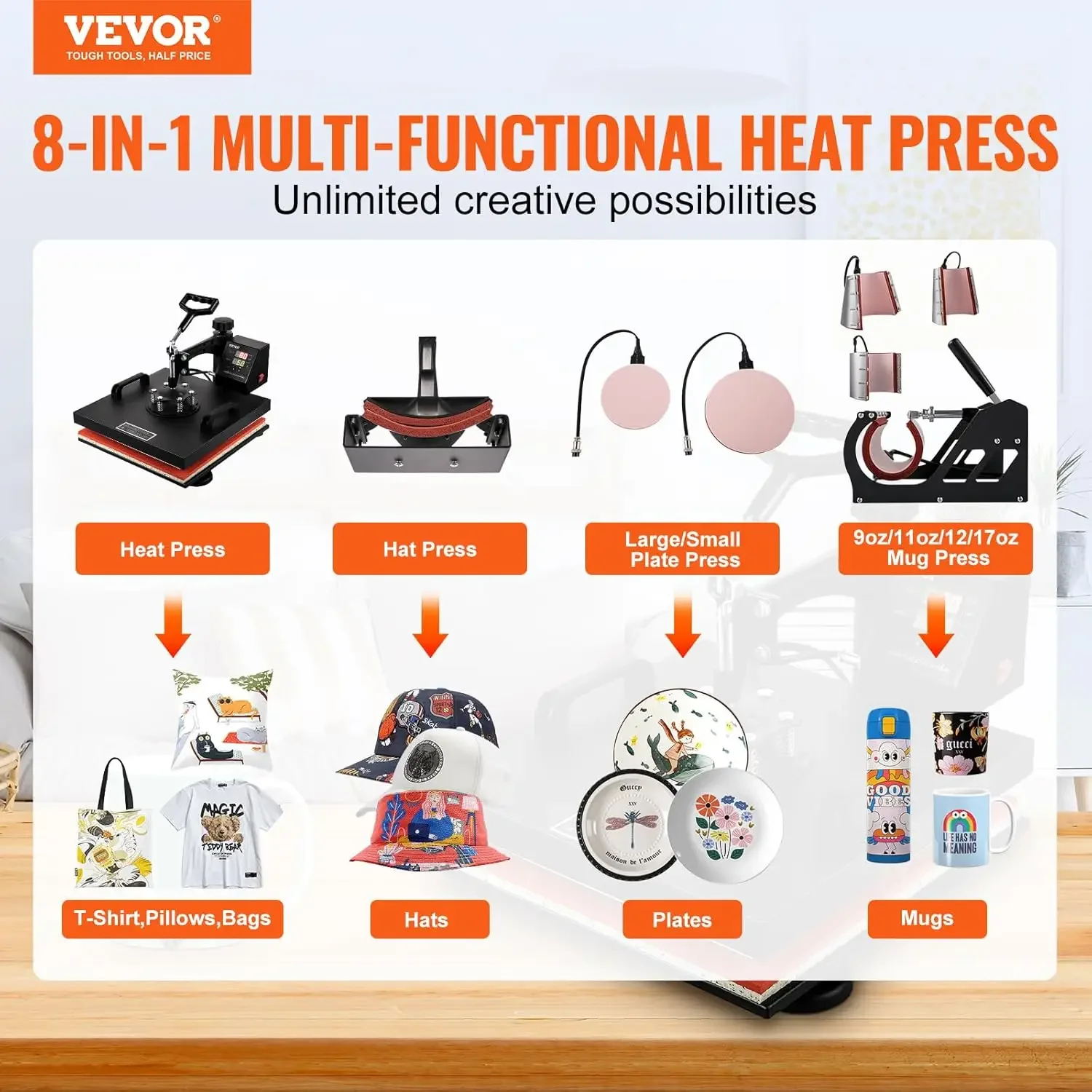 Imagem -02 - Heat Press Machine Digital T-shirt Press Machine 360 ° Swing Away Tumbler Hat Plate 15x15 em Vevor8 em