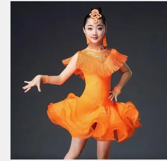 Ropa de baile latino de salón con borlas para niñas, disfraces de actuación de Salsa, vestido de patinaje artístico con lentejuelas, trajes Rave