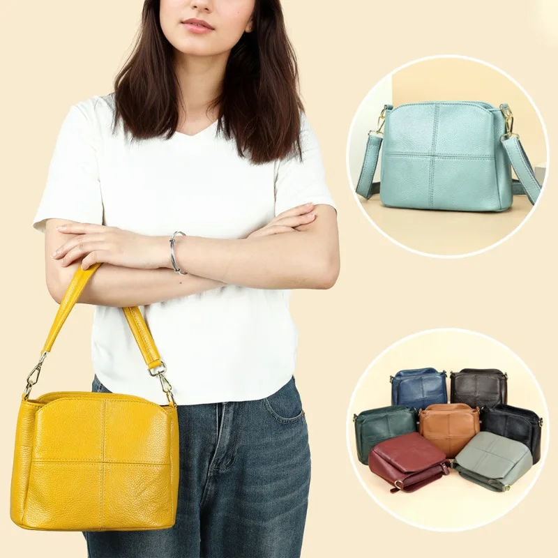 

2025 Hot Selling Cowhide Shoulder Bag, Bucket Bag, Leather Fashionable Women's Bag, Large Capacity Shoulder Crossbody Bag