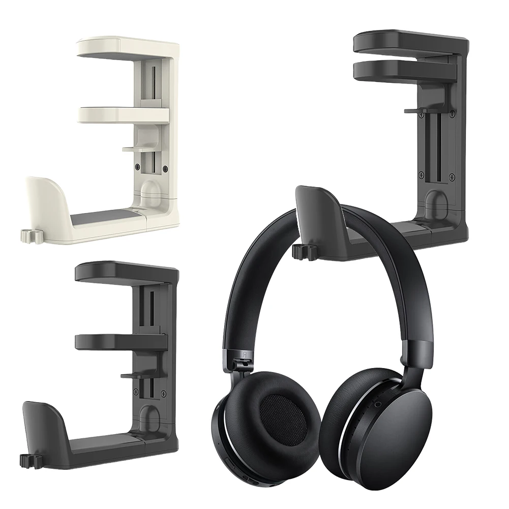 Non Slip Headphone Hanger Drilling Free Under Desk Headset Rack Support 360 Rotating Punch-Free Table Side Headphone Hook