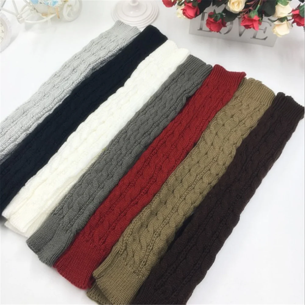 Winter Twist Knitting Woolen Arm Sleeve For Women Thicken Warm Long Fingerless Gloves Solid Color Long Sleeve Half-finger Glove