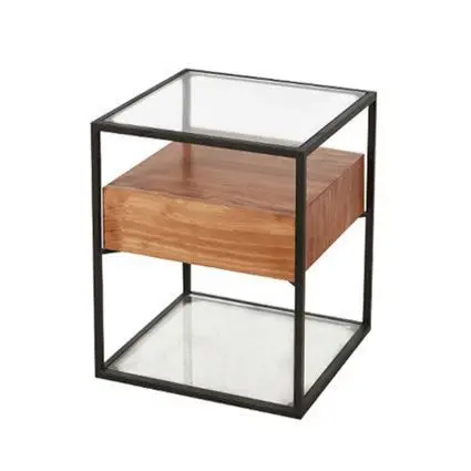 

Wholesale Nordic Fashion Creative Natural Solid Wood Nightstand Bedroom Furniture Metal Night Table Modern Simple Night Stand