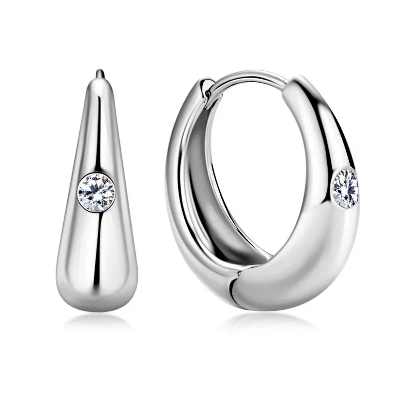 

100% 925 Sterling Silver Real 0.06ct Moissanite Earring Hoops For Women Sparkling Wedding Party Luxury Fine Jewelry Gift