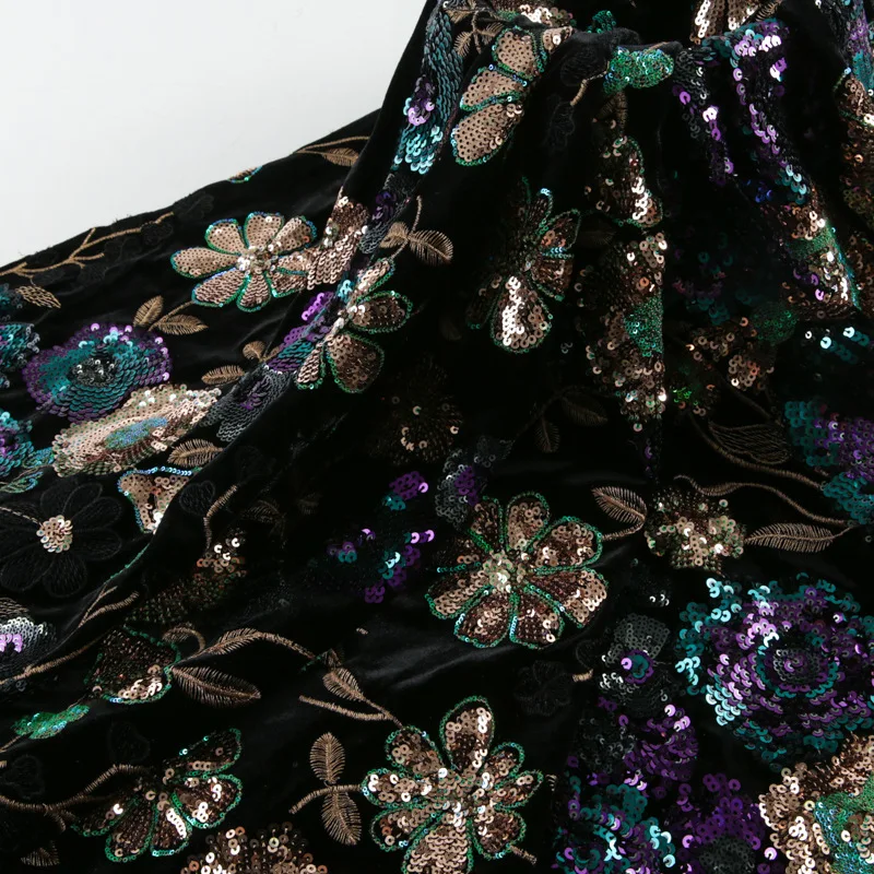 

Luxurious sequin embroidered velvet fabric heavy-duty jacket embroidery fabric for women's dresses bags decor sewing fabric