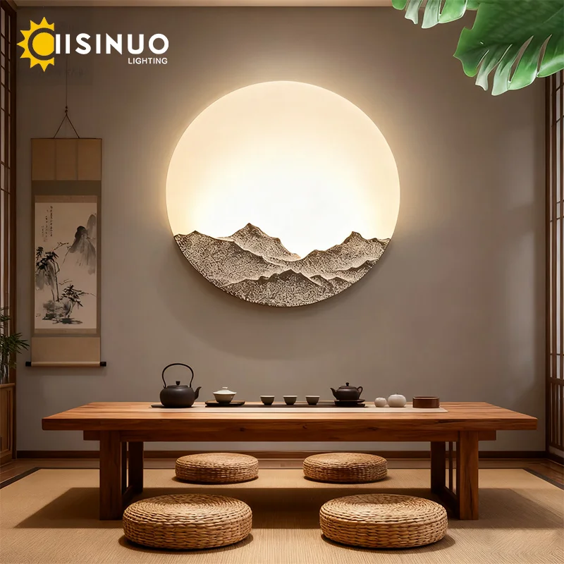 Moon Round Style LED Wall Lamp Iron Art Bedroom Light D30/42cm Three-color Lighting for Home Study room Bedside Corridor Decorat