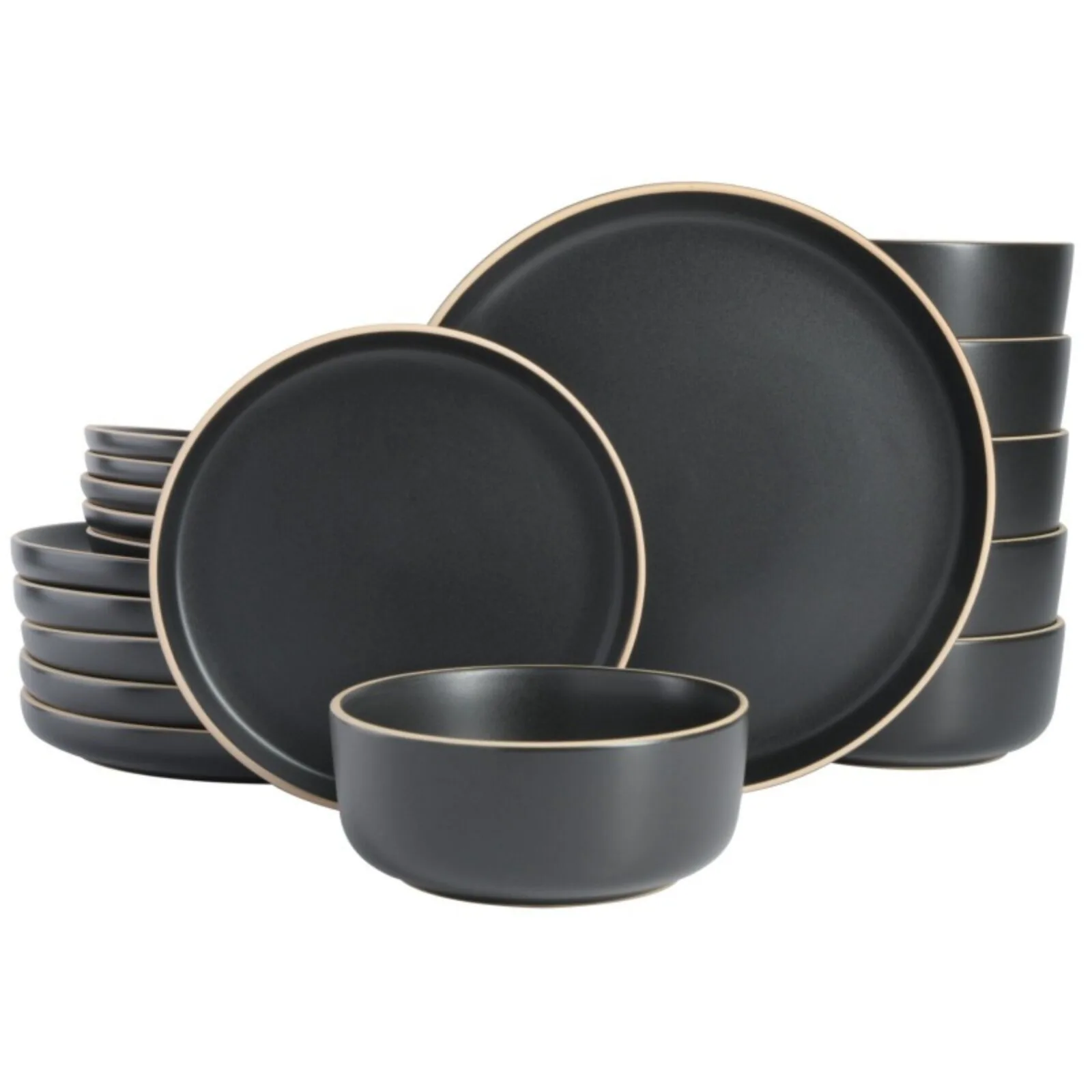 US Zuma 18-Piece Stoneware Dinnerware Set - Black