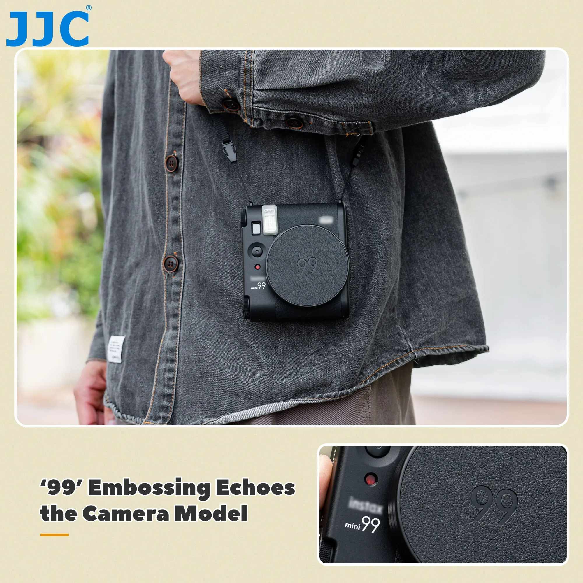 JJC Tutup Lensa Kulit Retro untuk Fujifilm Instax Mini 99 Penutup Lensa Kamera Ringan Aluminium Instan Aksesori Kamera Fuji