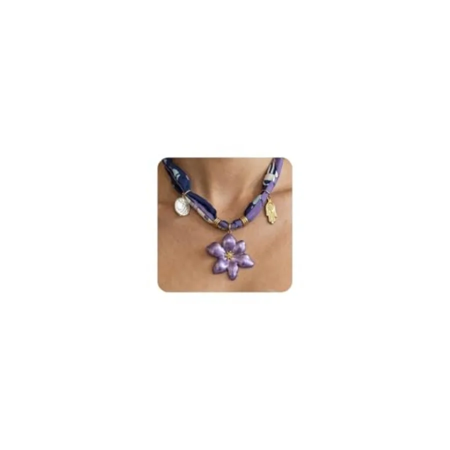 

DoDoBeads Scarf Necklace for Women Bandana Necklace, Adjustable Tie-Knot Neck Scarf with Floral/Enamel/Pearl Charms, Stainless-