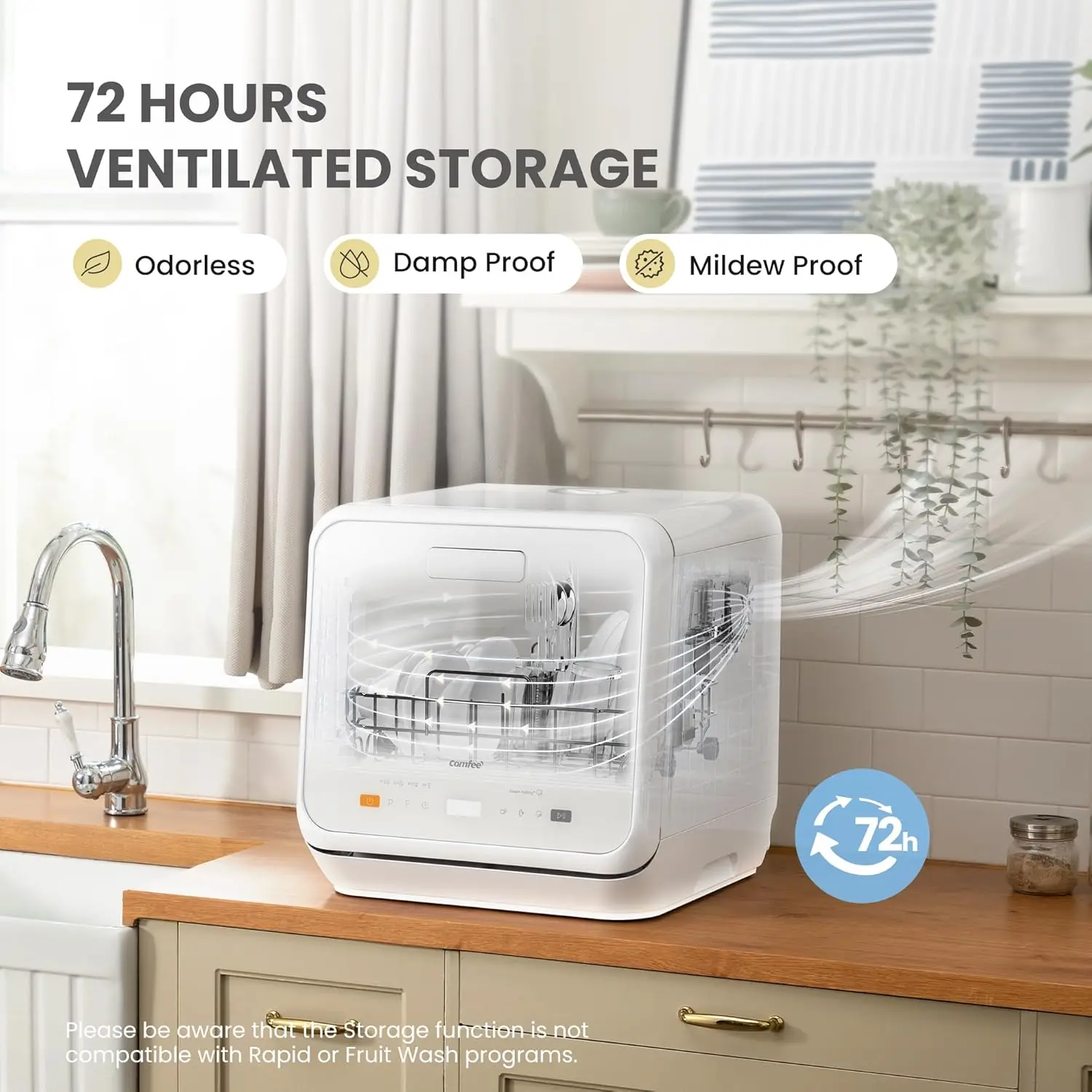 COMFEE' Lavavajillas de encimera de 5 litros con 6 programas de lavado Início de retardo Almacenamiento ventilado de 72 horas