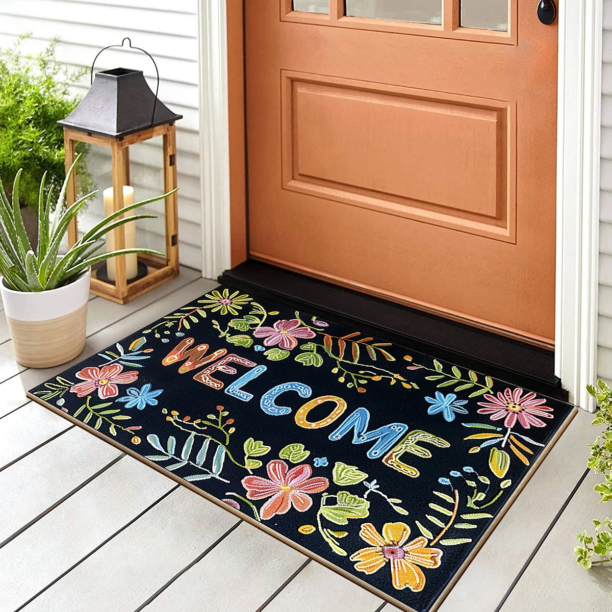 Floral Welcome Entrance Doormat Outdoor Front Door Mat Room Rugs Hallway Floor Foot Bath Mat Washable