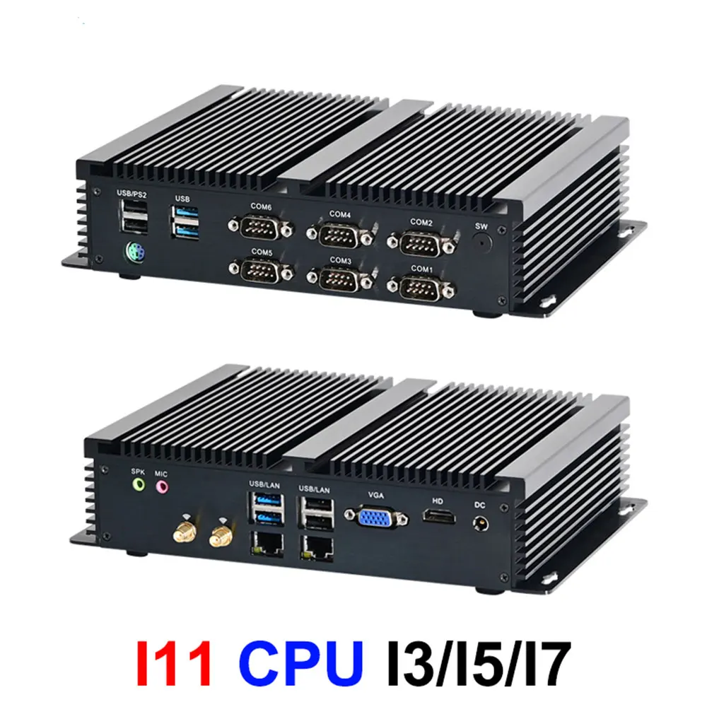 Partaker I11 Fanless Industrial Core i3 6157U 2 LAN PC 6*COM RS232 RS422 RS485 Mini Gaming Computer HTPC