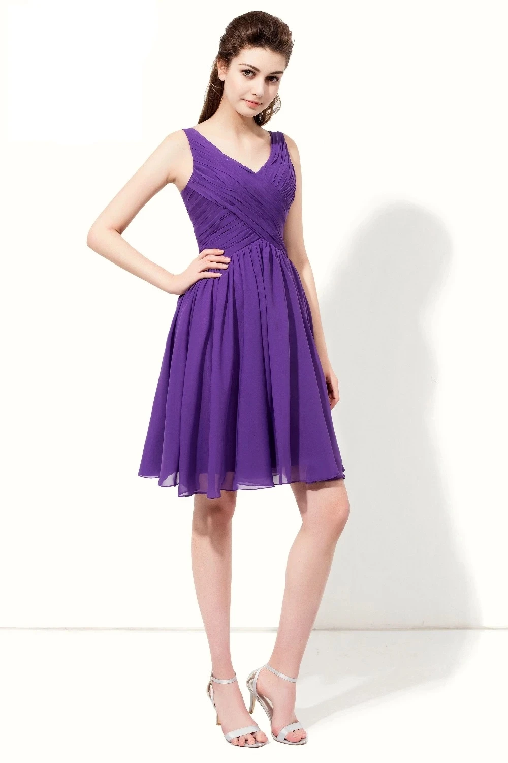 

IRIDESCENT Summer Short Chiffon Purple V-Neck Bridesmaid Dresses Robe Demoiselle D'honneur Party Gown Criss Formal Lace Up