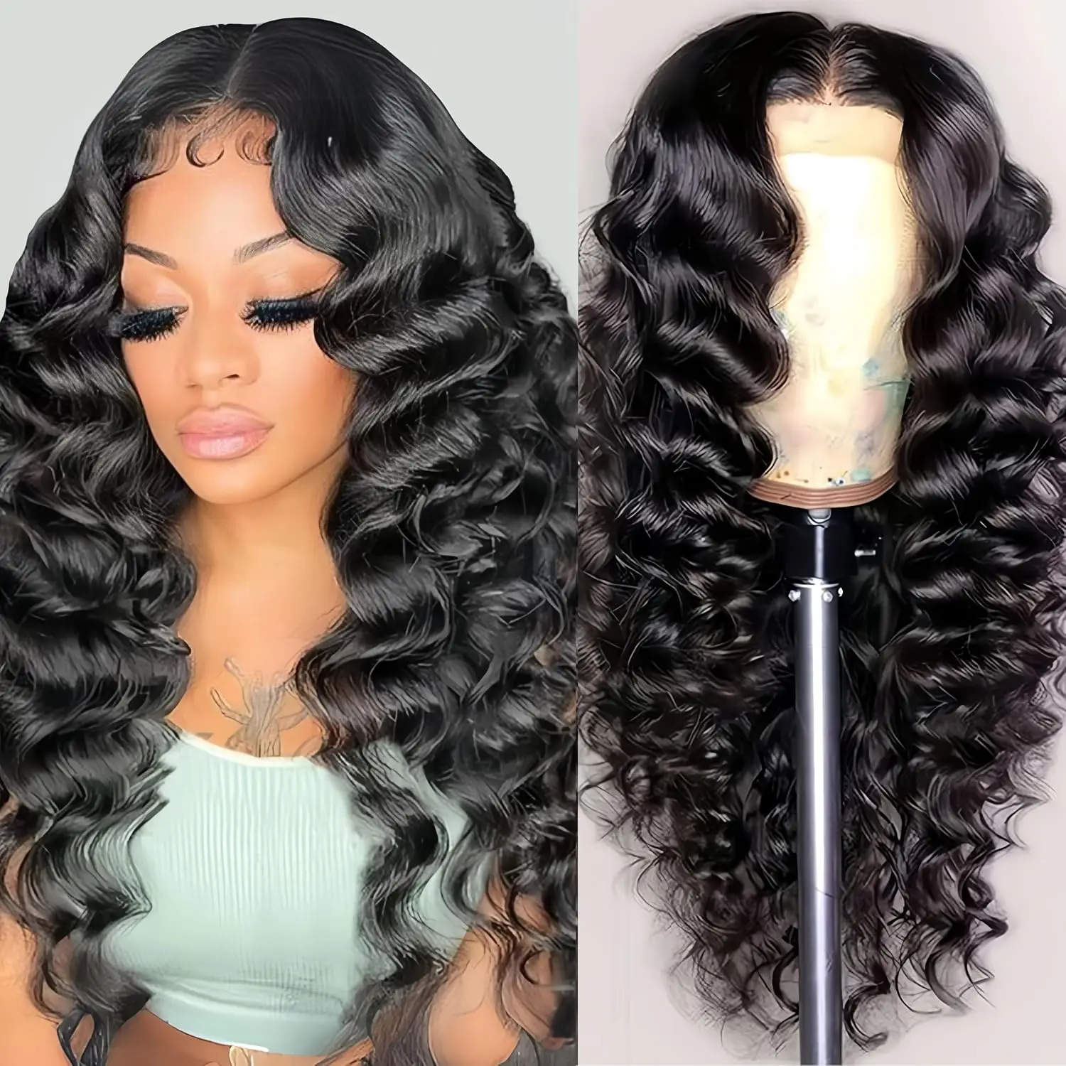 CUEKI Deep Wave Lace Front Wigs  High-quality Synthetic Fiber Glueless Wigs for Women 22 Inch Human Hair Wig, 13x4 HD 180% Density Full Volume, Pre-Plucked Lace Front Wigs with Baby Hair, Natural Hairline, Easy Styling