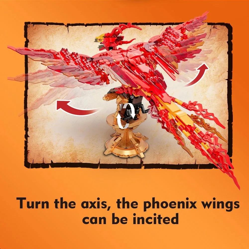 938 pçs mundo mágico fogo phoenix blocos de construção modelo exibição animais míticos chineses moc tijolos montagem brinquedos presentes natal