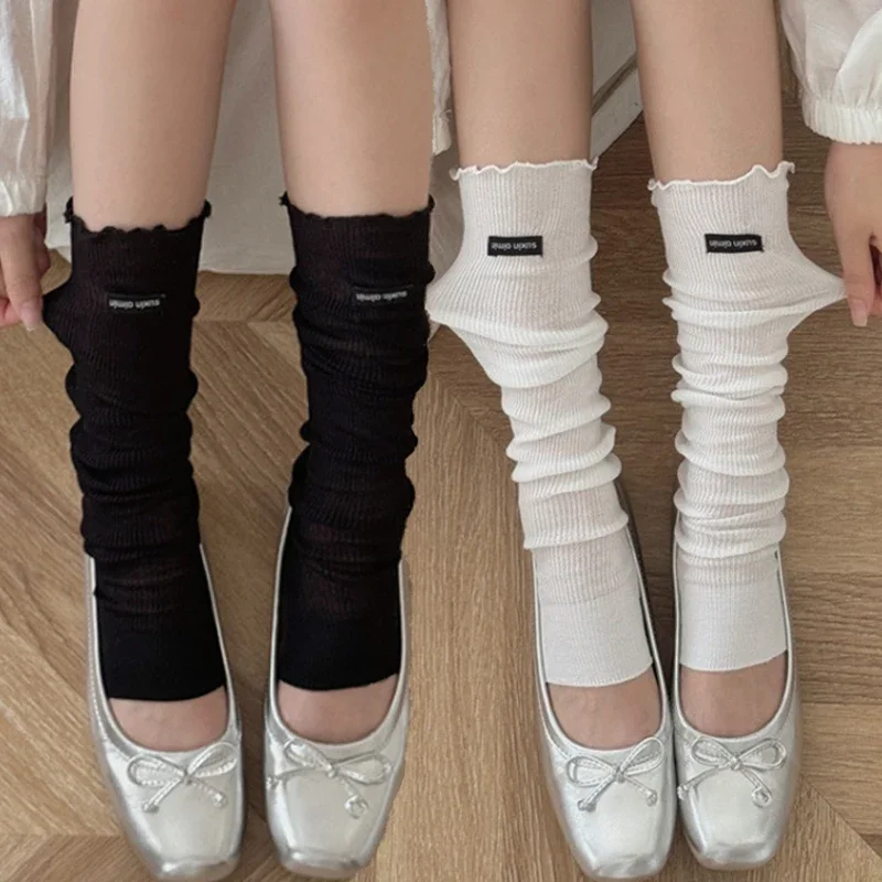 

Длинные носки, женские гетры, хлопковые вязаные чулки в стиле Лолита JK, униформа, гольфы в японском стиле, однотонные носки в стиле Харадзюку Y2K
