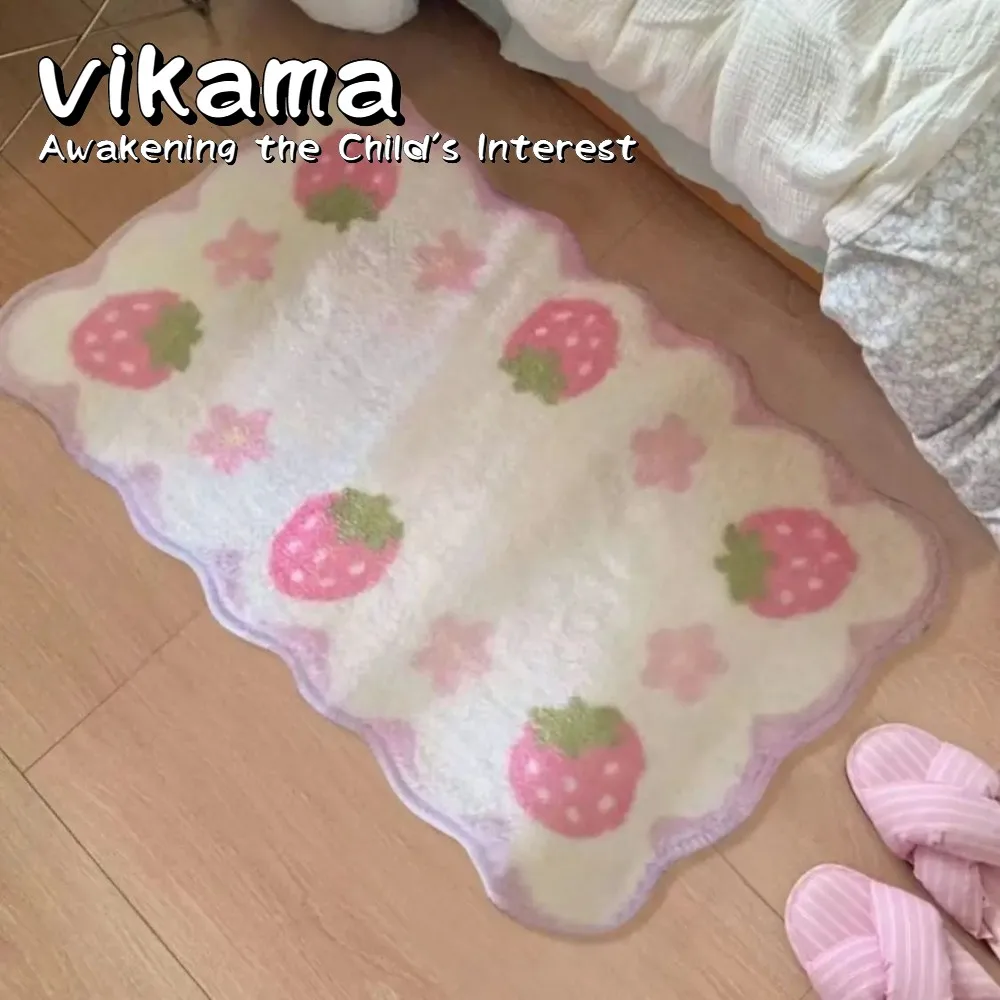 VIKAMA Erdbeerteppich, ultraweiche, rutschfeste Matte für Schlafzimmer, Kinderschränke, saugfähiger und maschinenwaschbarer Heimdekorteppich
