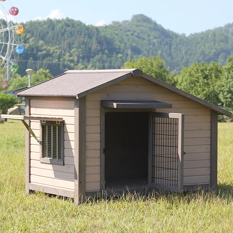 Caseta de madera maciza para perro, casa para exteriores a prueba de sol y lluvia, para perros grandes y medianos