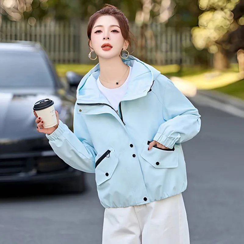 

2026 весенне-осенняя новая женская куртка, модное корейское темпераментное короткое пальто с капюшоном «Джокер», женская свободная повседневная верхняя одежда, женские топы