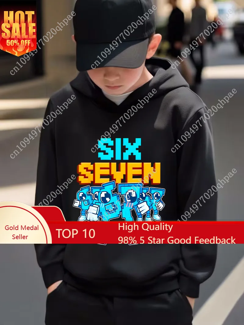 

Mechanical Number 67 Printed "Six Seven" Cool Cartoon Style Printed Black Children's Hooded Sweatshirt