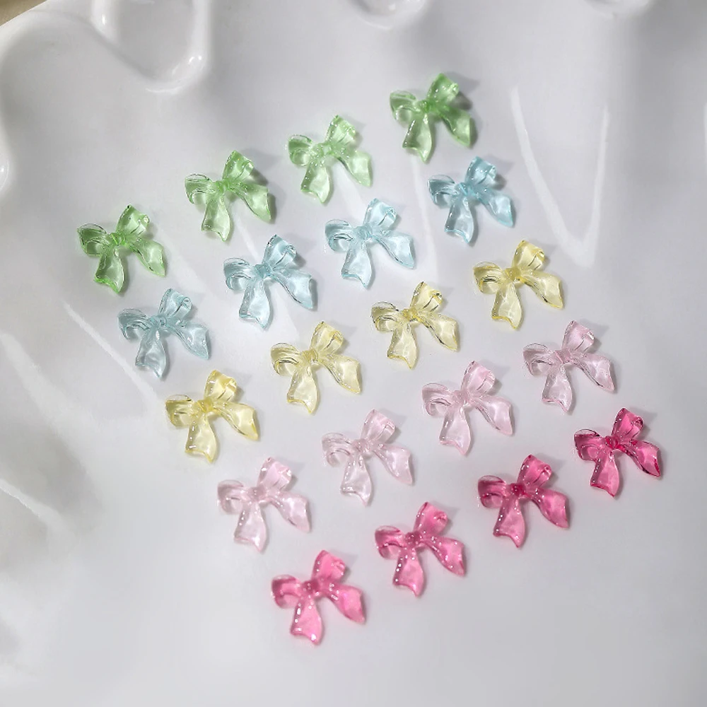 50pcs Jelly Ribbon Bows Nail Art Charm 3D Colorful Transparent Candy Color Summer Nail Decoration DIY Korea Nail Decor Parts