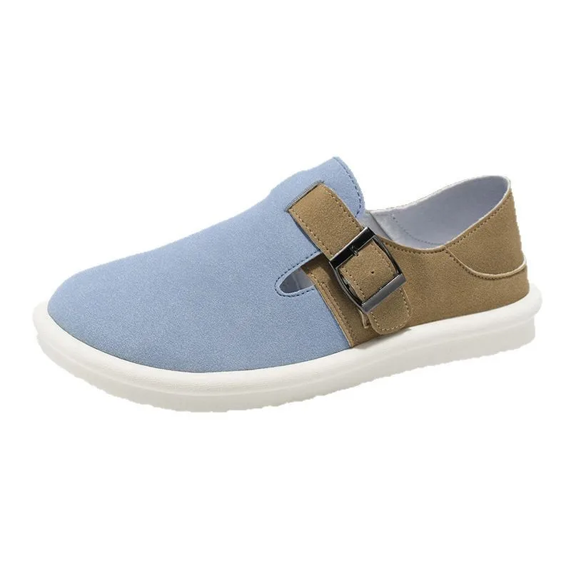 Summer Blue Half Slippers for Men Classic Buckle Designer Shoes Men Casual Slippers Comfy Breathable Men's Canvas Shoes