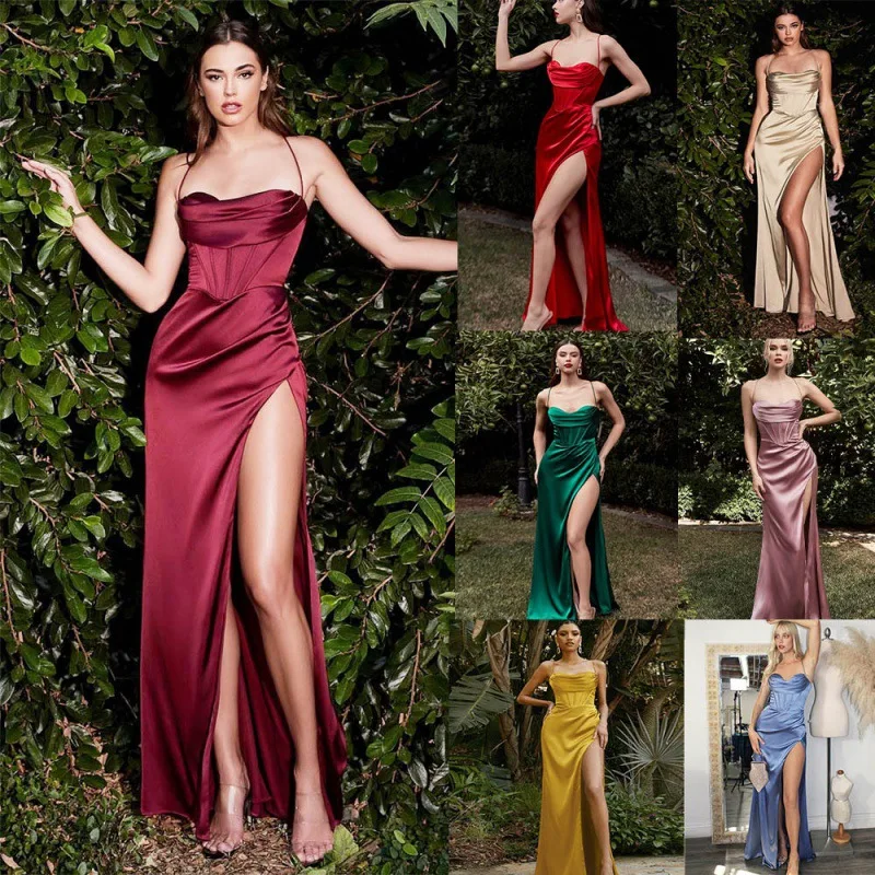 

فساتين سهرة Side Slit Midi Prom Dresses Spaghetti Straps Women Formal Party Gowns Saudi Homecoming Dress Lace Up Backless Sexy