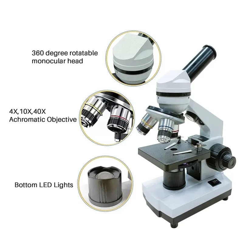 40X-2500X LED Biological Compound Microscope with Microscope Slides Phone Adapte for Kids Students School Lab Home Education