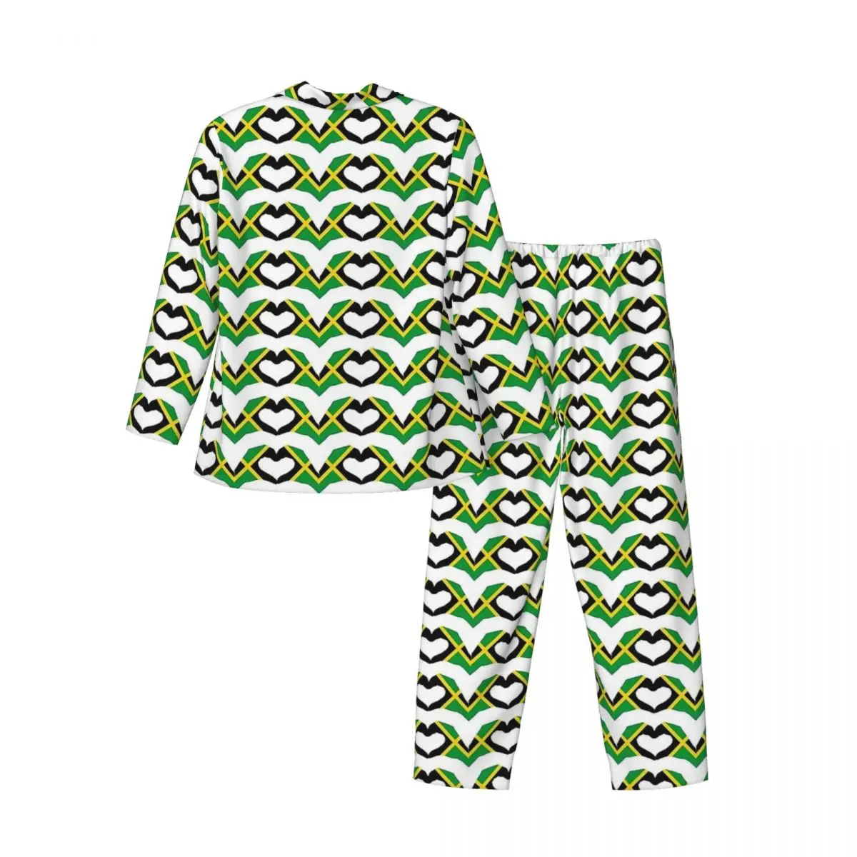 Bandeira jamaicana pijamas masculino coração jamaica patriota bandeira na moda quarto pijamas outono 2 peça casual conjuntos de pijama gráfico de grandes dimensões