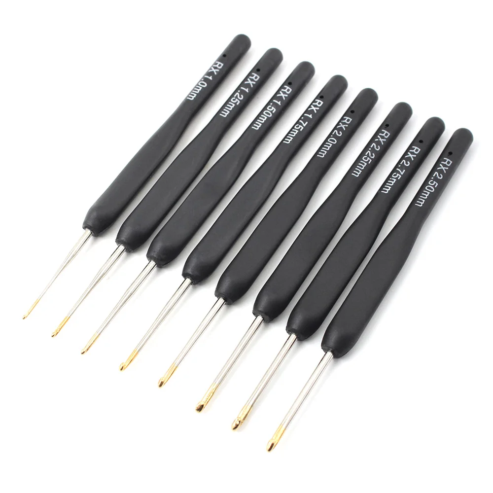 8-teiliges Häkelnadel-Set mit dünnem Kopf, Größen 1,0–2,75 mm, schwarzer Kunststoffgriff, Aluminium-Haken, Stricknadeln, DIY-Weberei-Bastelwerkzeug